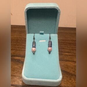 Elegant Pearl Pink and Blue Dangle Earrings